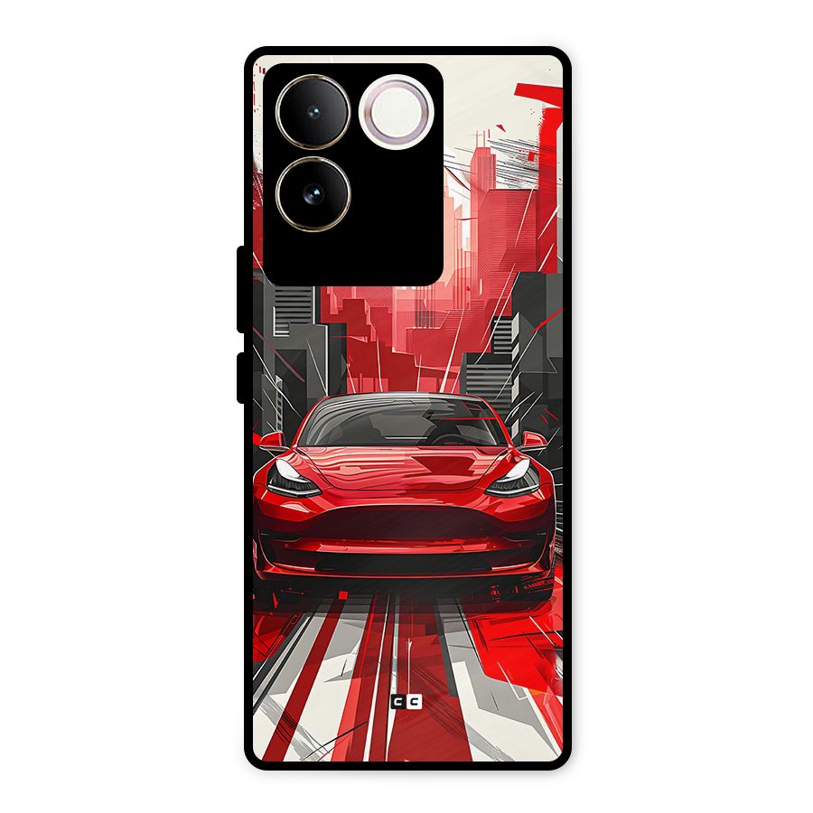 Red And Black Car Metal Back Case for Vivo T2 Pro