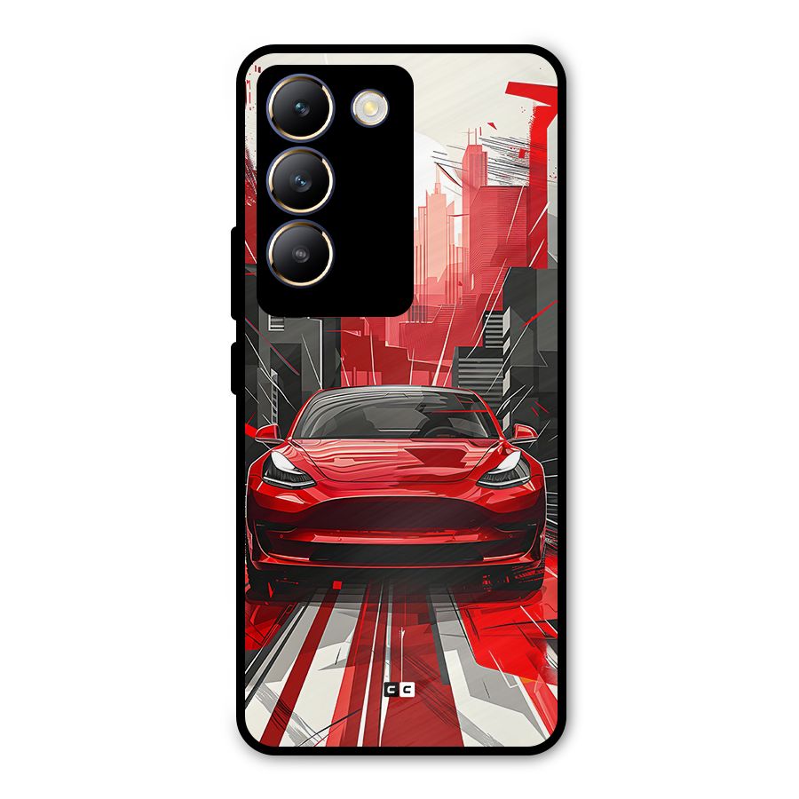 Red And Black Car Metal Back Case for Vivo T3 5G