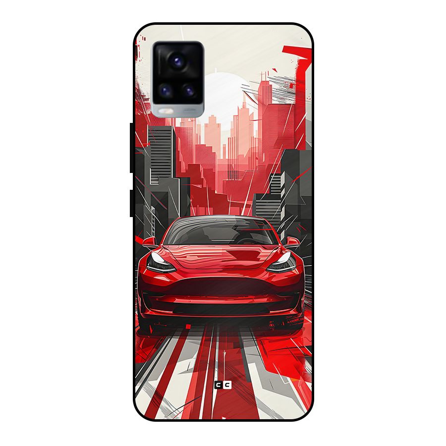 Red And Black Car Metal Back Case for Vivo V20 2021