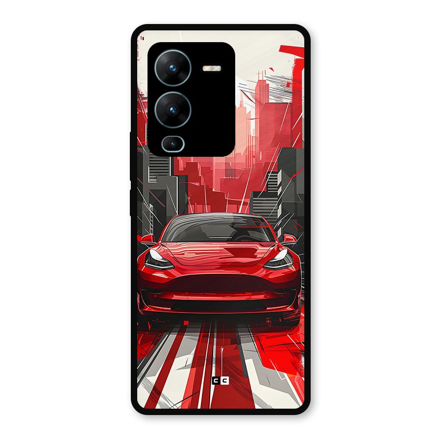 Red And Black Car Metal Back Case for Vivo V25 Pro