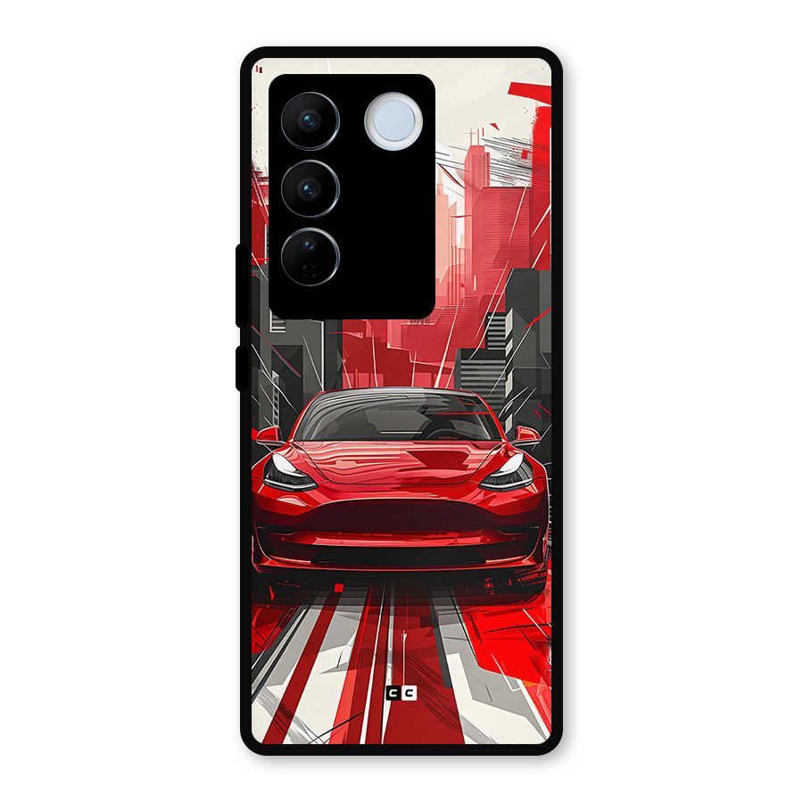 Red And Black Car Metal Back Case for Vivo V27 Pro