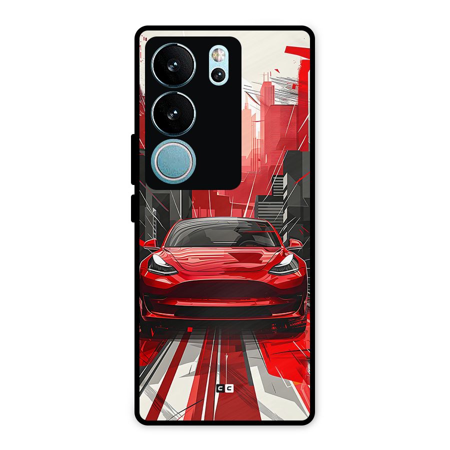 Red And Black Car Metal Back Case for Vivo V29 Pro
