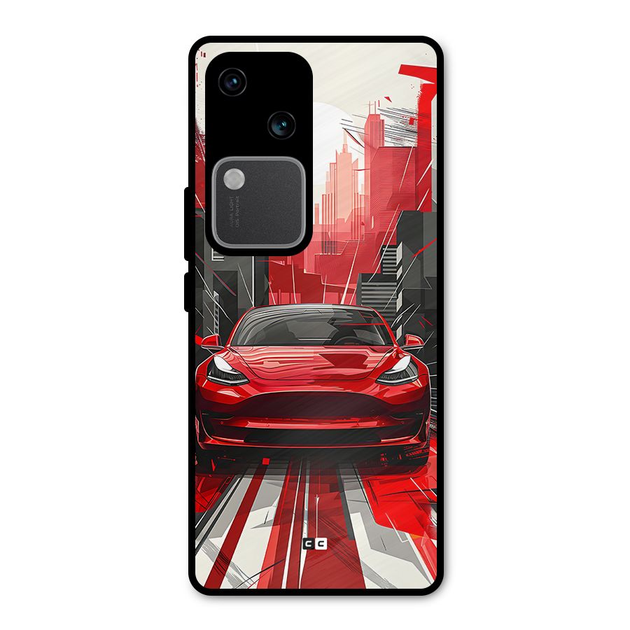 Red And Black Car Metal Back Case for Vivo V30 Pro