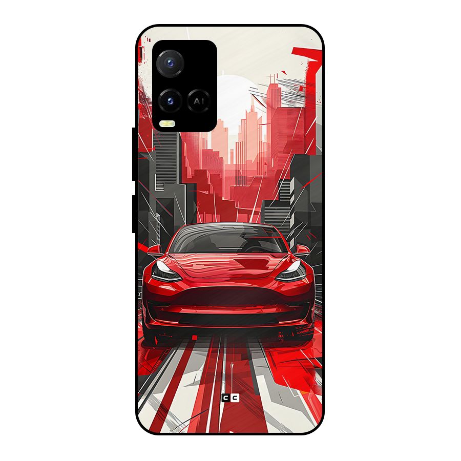 Red And Black Car Metal Back Case for Vivo Y21 2021