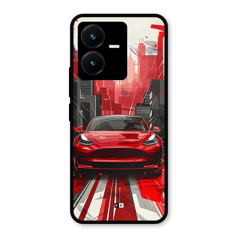 Red And Black Car Metal Back Case for Vivo Y22