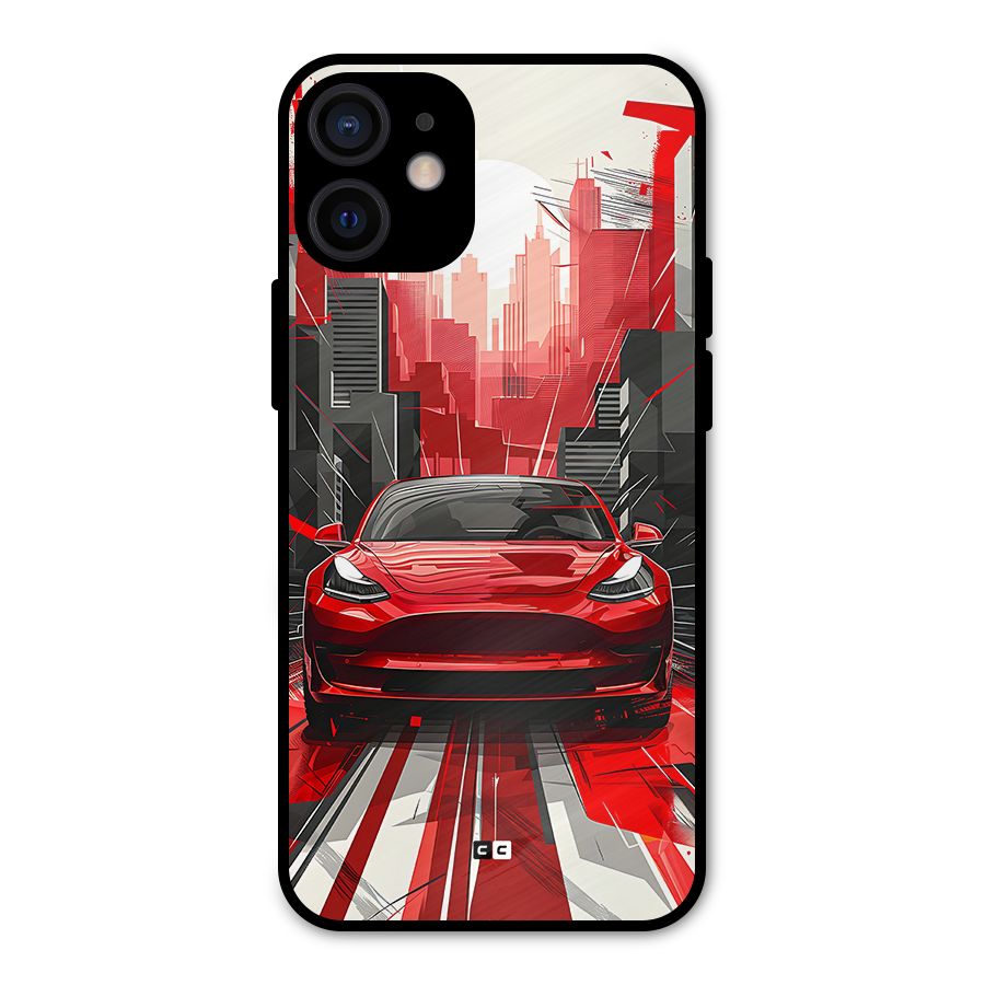 Red And Black Car Metal Back Case for iPhone 12 Mini