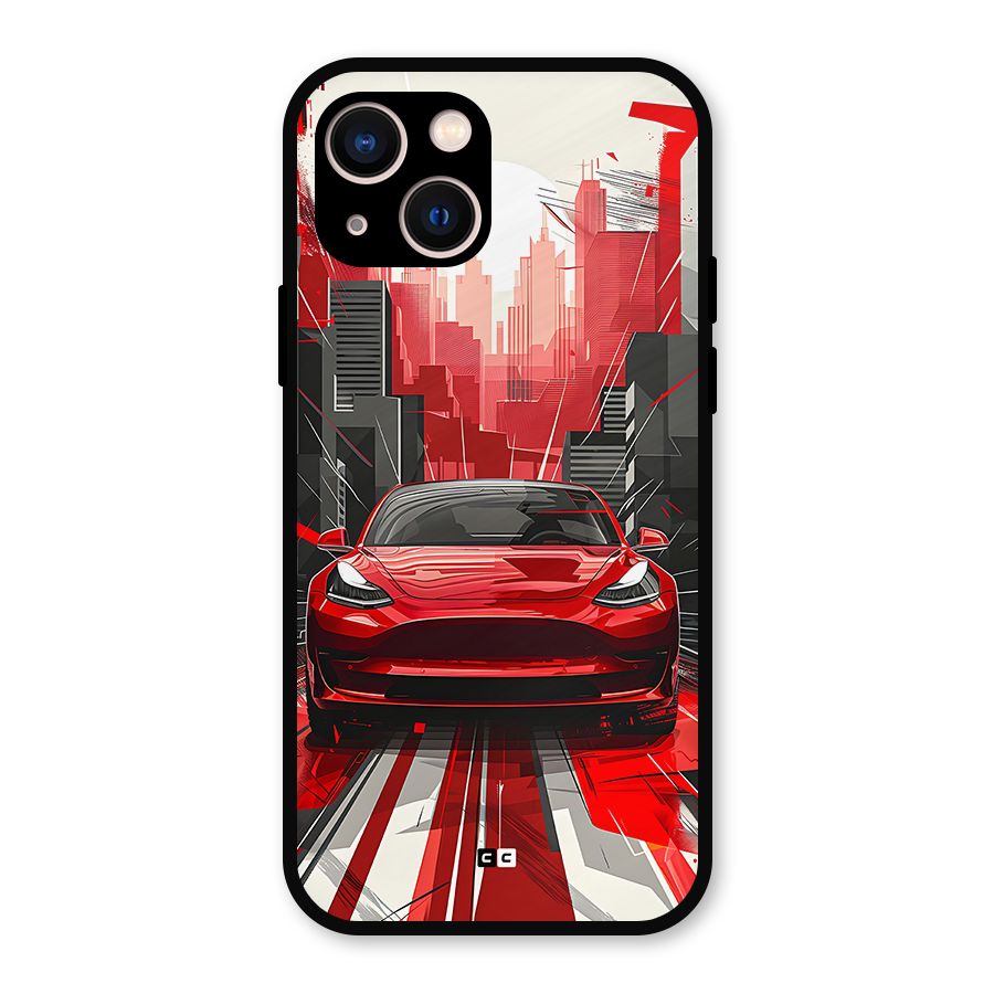Red And Black Car Metal Back Case for iPhone 13
