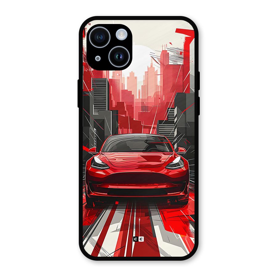 Red And Black Car Metal Back Case for iPhone 14
