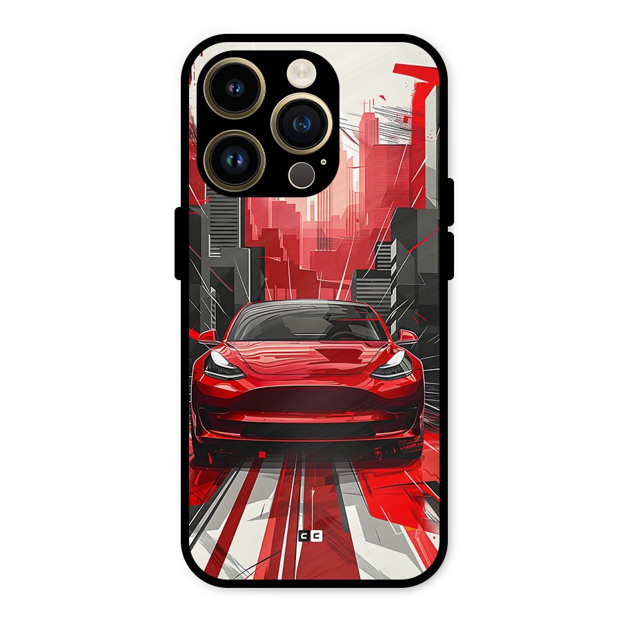 Red And Black Car Metal Back Case for iPhone 14 Pro