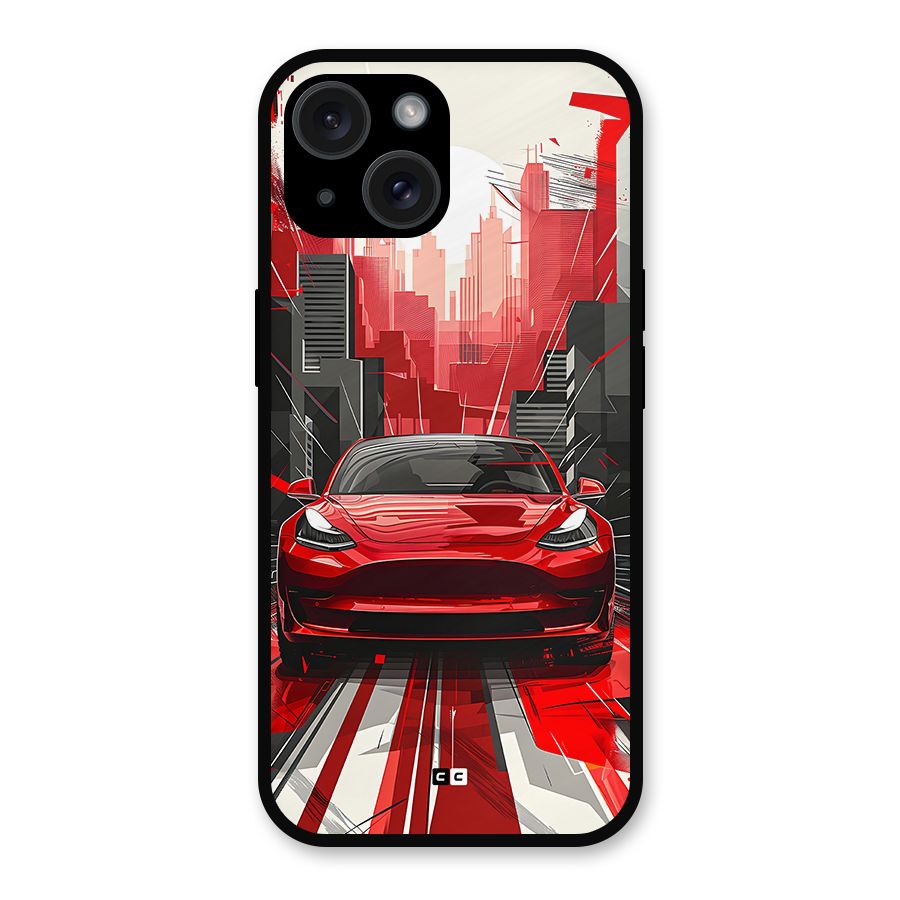 Red And Black Car Metal Back Case for iPhone 15