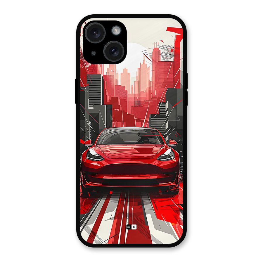 Red And Black Car Metal Back Case for iPhone 15 Plus