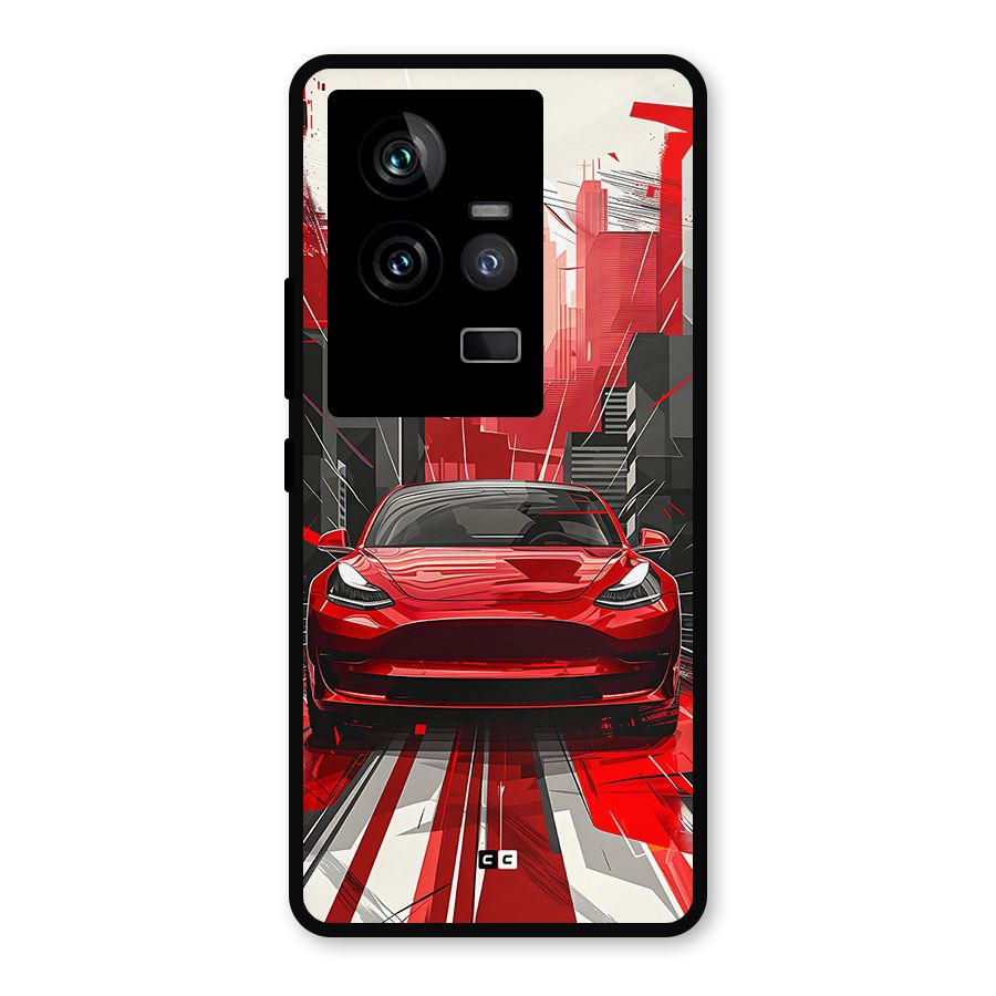 Red And Black Car Metal Back Case for iQOO 11 5G