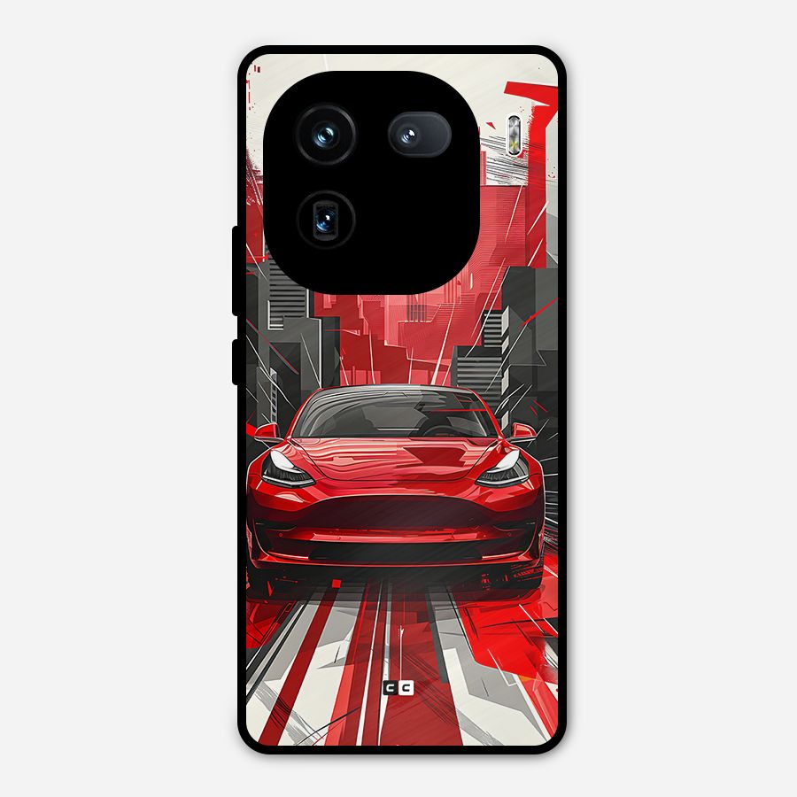 Red And Black Car Metal Back Case for iQOO 12