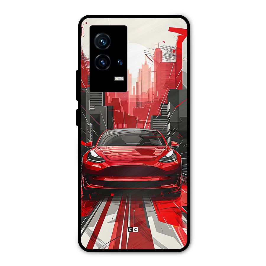 Red And Black Car Metal Back Case for iQOO 9 5G