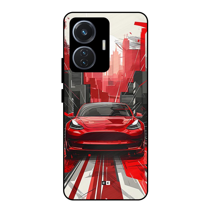 Red And Black Car Metal Back Case for iQOO Z6 44W