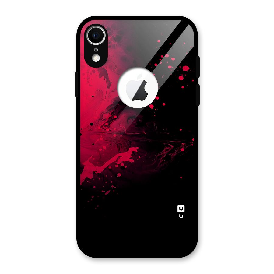Red Black Splash Art Glass Back Case for iPhone XR Logo Cut