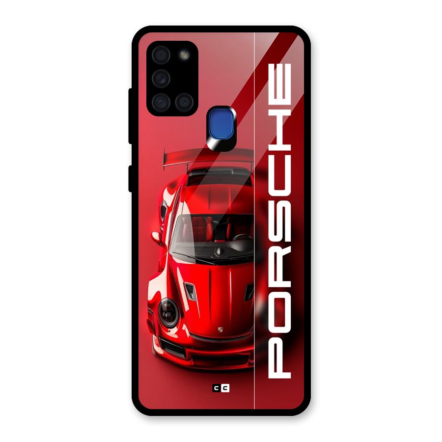 Red Porsche Glass Back Case for Galaxy A21s