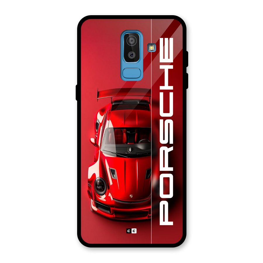 Red Porsche Glass Back Case for Galaxy J8