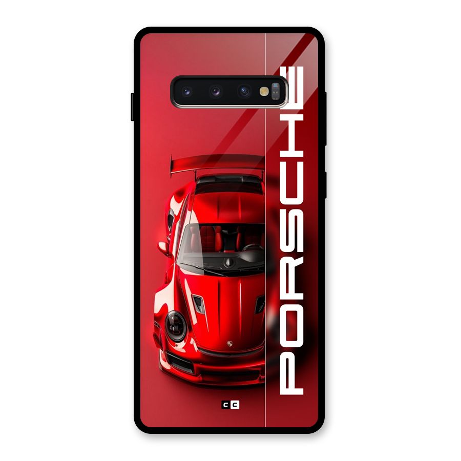 Red Porsche Glass Back Case for Galaxy S10 Plus