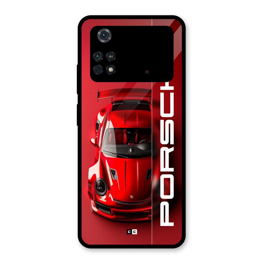 Red Porsche Glass Back Case for Poco M4 Pro 4G