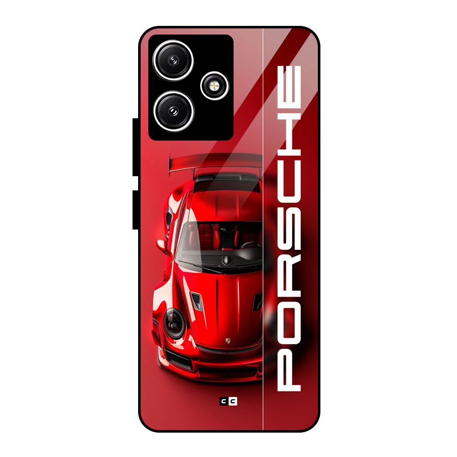 Red Porsche Glass Back Case for Poco M6 Pro