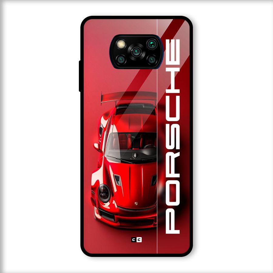 Red Porsche Glass Back Case for Poco X3