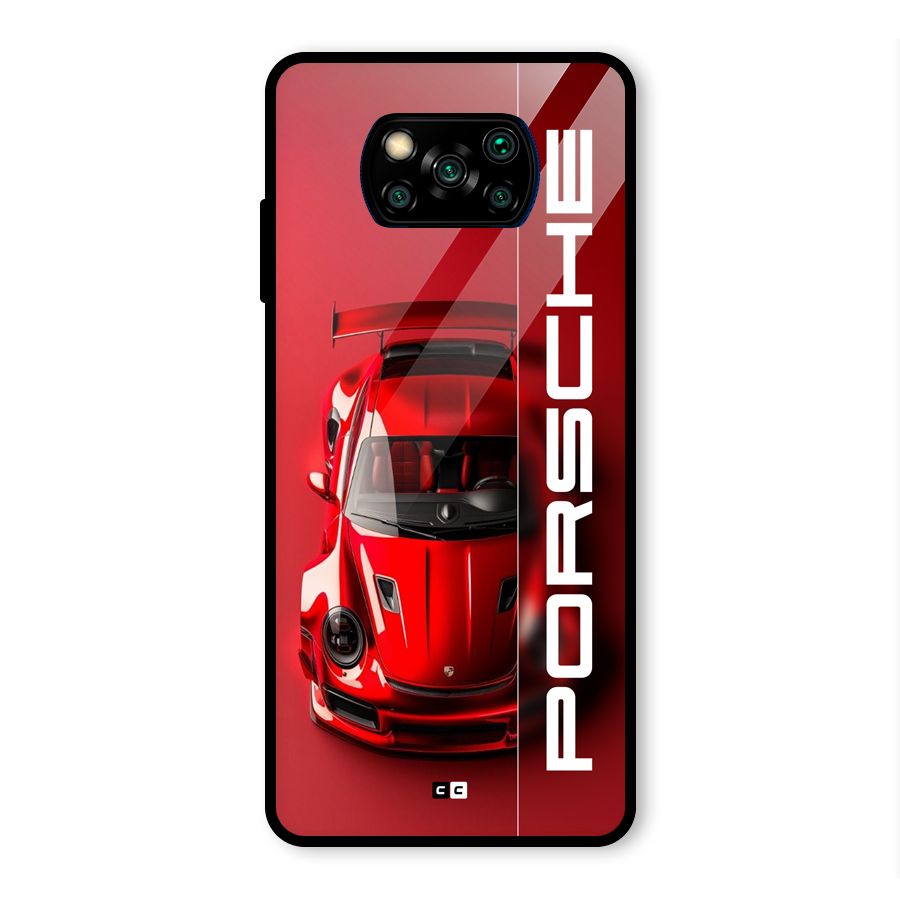 Red Porsche Glass Back Case for Poco X3 Pro