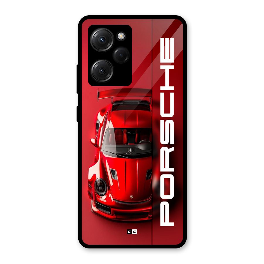 Red Porsche Glass Back Case for Poco X5 Pro