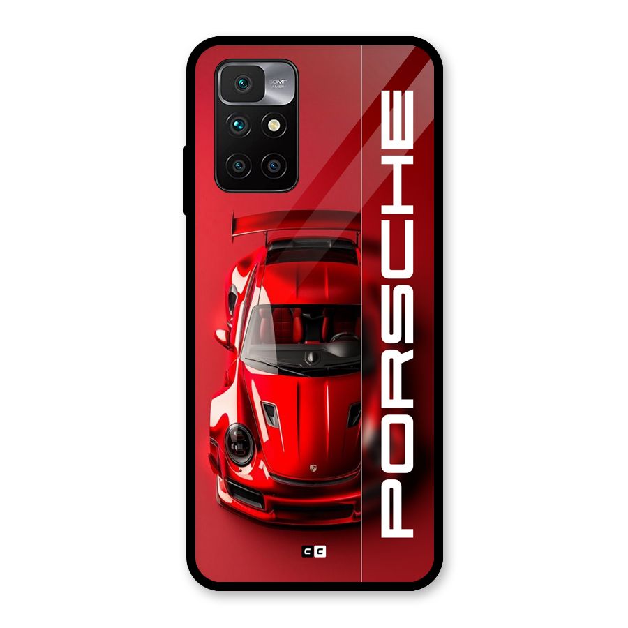 Red Porsche Glass Back Case for Redmi 10 Prime