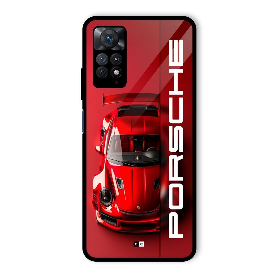 Red Porsche Glass Back Case for Redmi Note 11 Pro