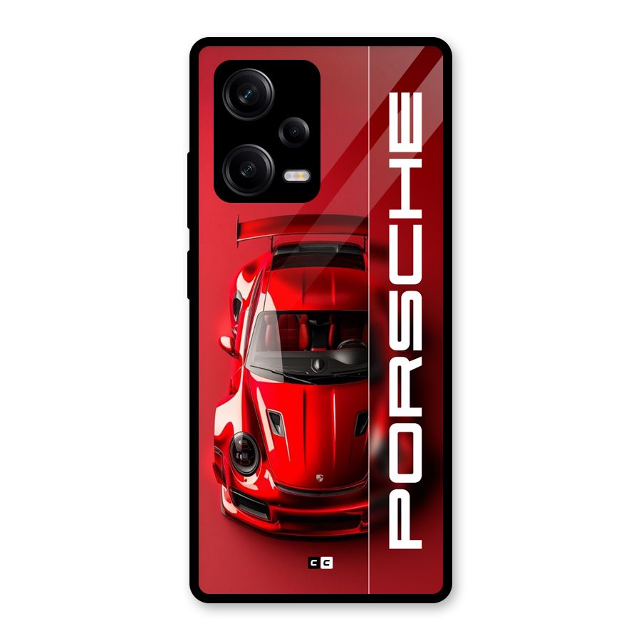 Red Porsche Glass Back Case for Redmi Note 12 Pro