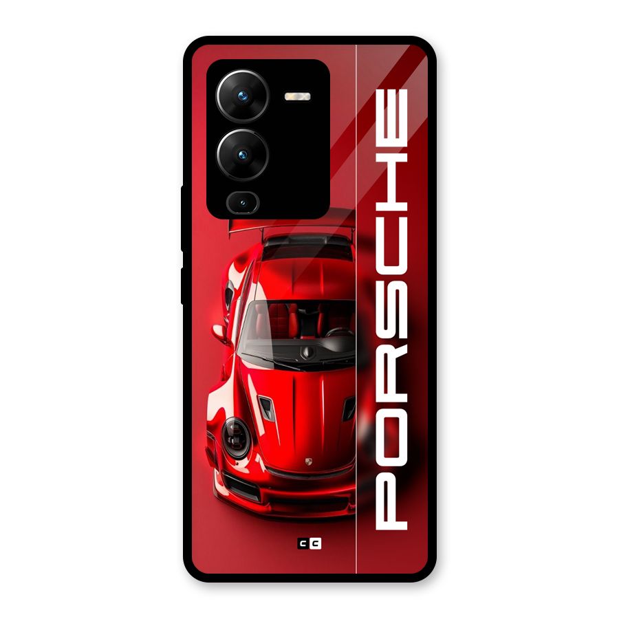 Red Porsche Glass Back Case for Vivo V25 Pro