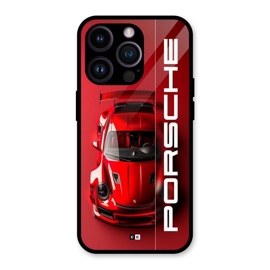 Red Porsche Glass Back Case for iPhone 14 Pro