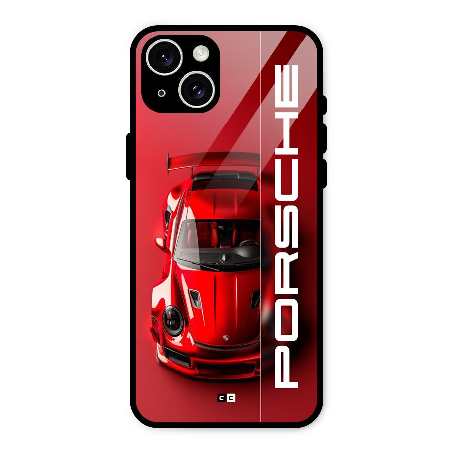 Red Porsche Glass Back Case for iPhone 15 Plus