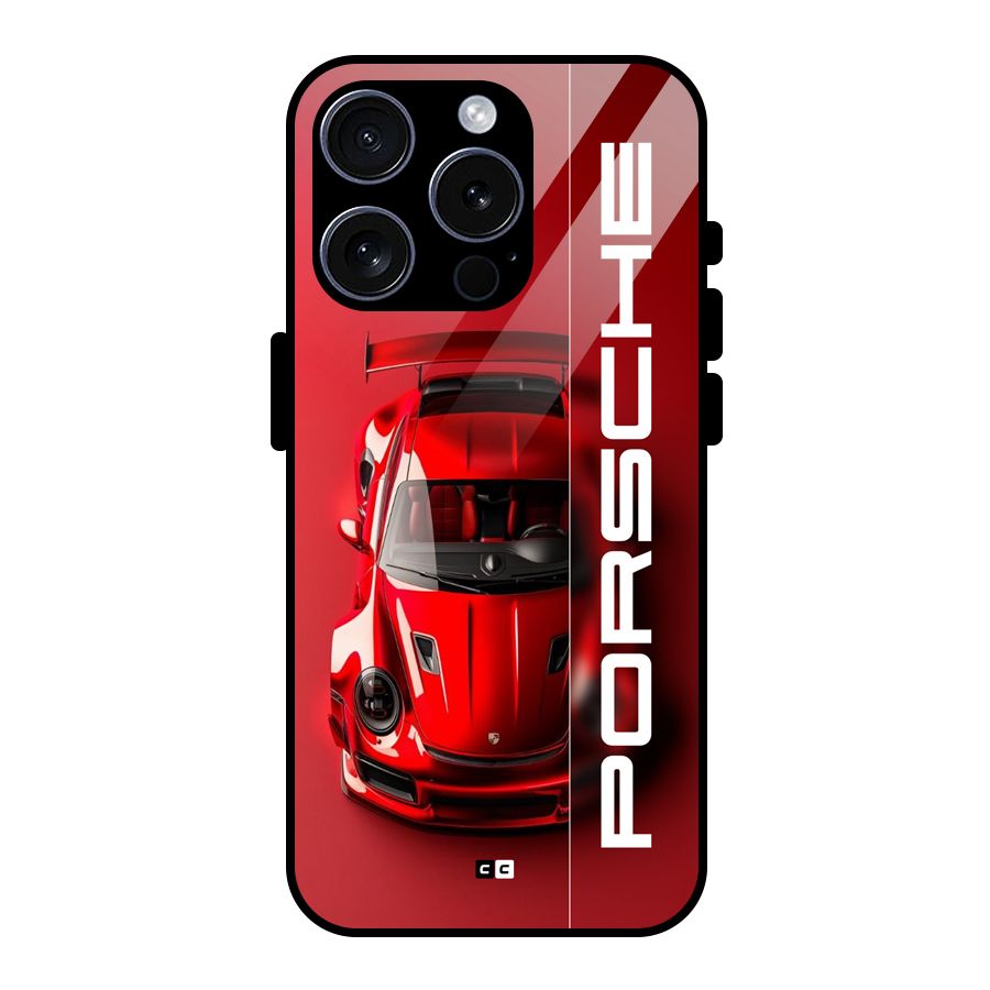 Red Porsche Glass Back Case for iPhone 15 Pro