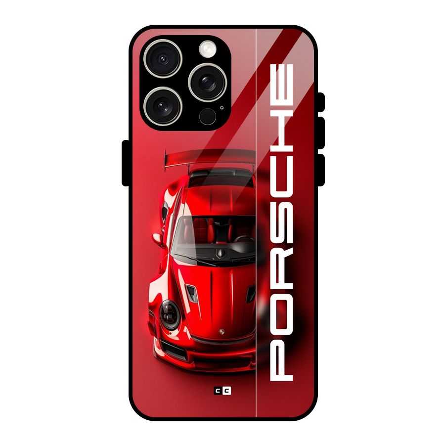 Red Porsche Glass Back Case for iPhone 15 Pro Max