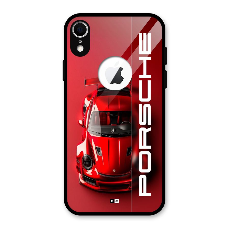 Red Porsche Glass Back Case for iPhone XR Logo Cut
