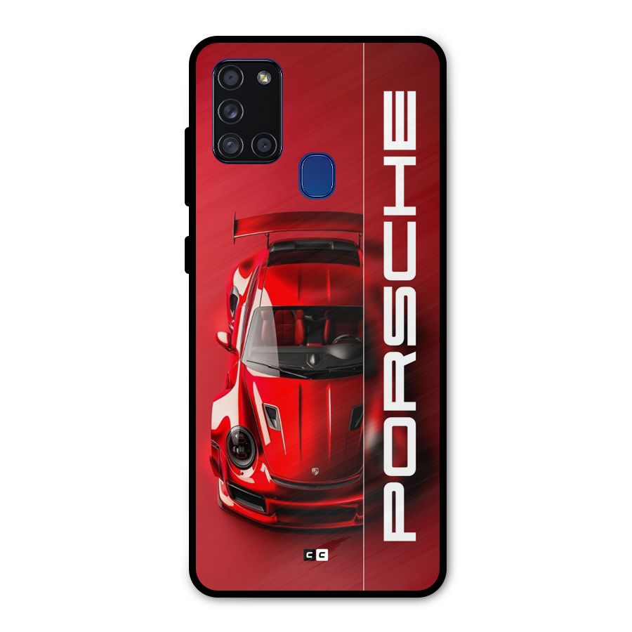 Red Porsche Metal Back Case for Galaxy A21s