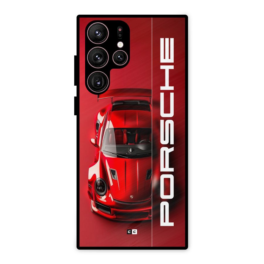 Red Porsche Metal Back Case for Galaxy S22 Ultra 5G