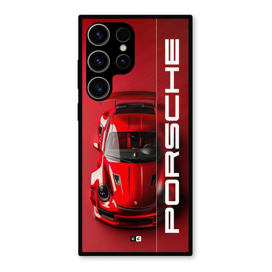 Red Porsche Metal Back Case for Galaxy S23 Ultra