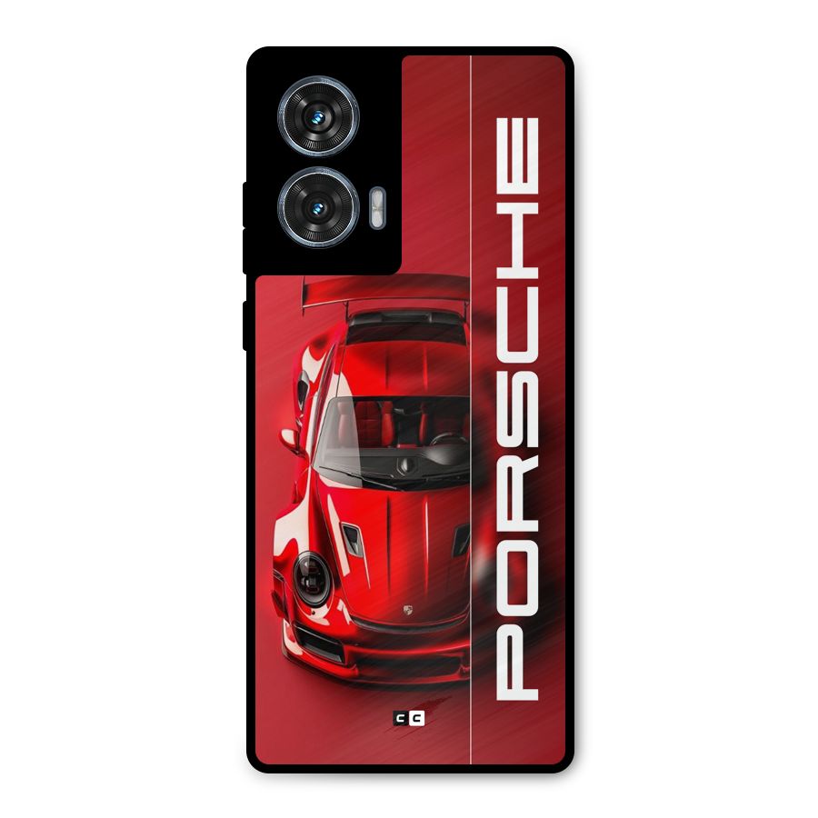 Red Porsche Metal Back Case for Motorola Edge 50 Fusion