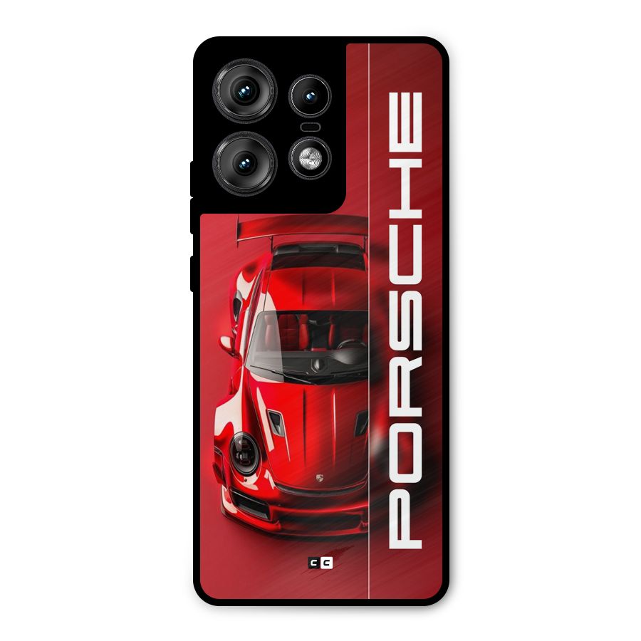 Red Porsche Metal Back Case for Motorola Edge 50 Pro