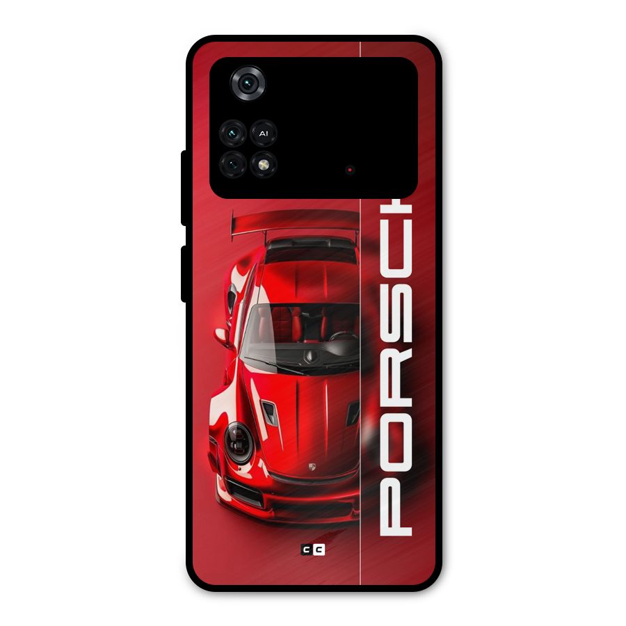 Red Porsche Metal Back Case for Poco M4 Pro 4G