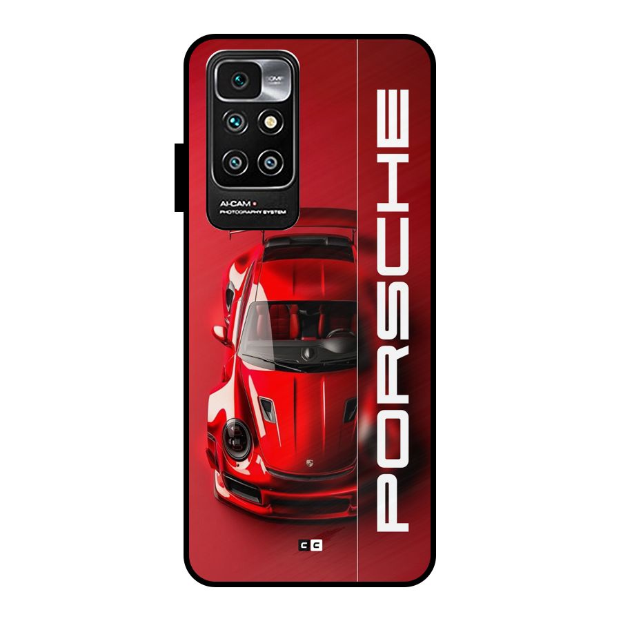 Red Porsche Metal Back Case for Redmi 10 Prime