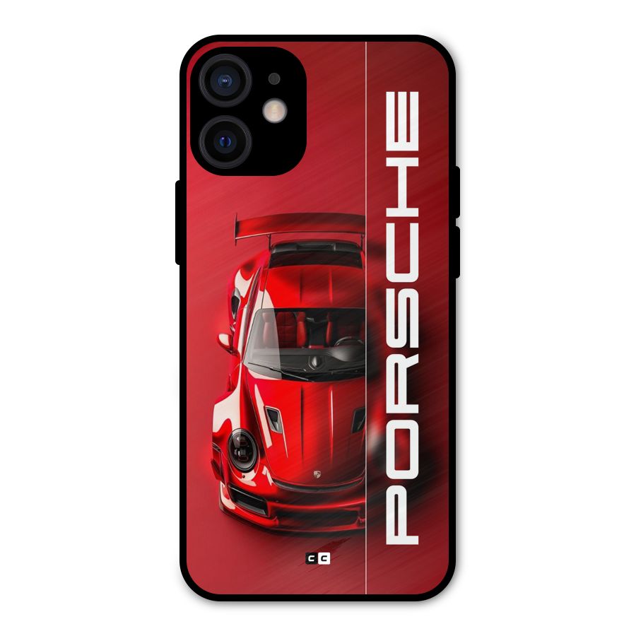 Red Porsche Metal Back Case for iPhone 12 Mini