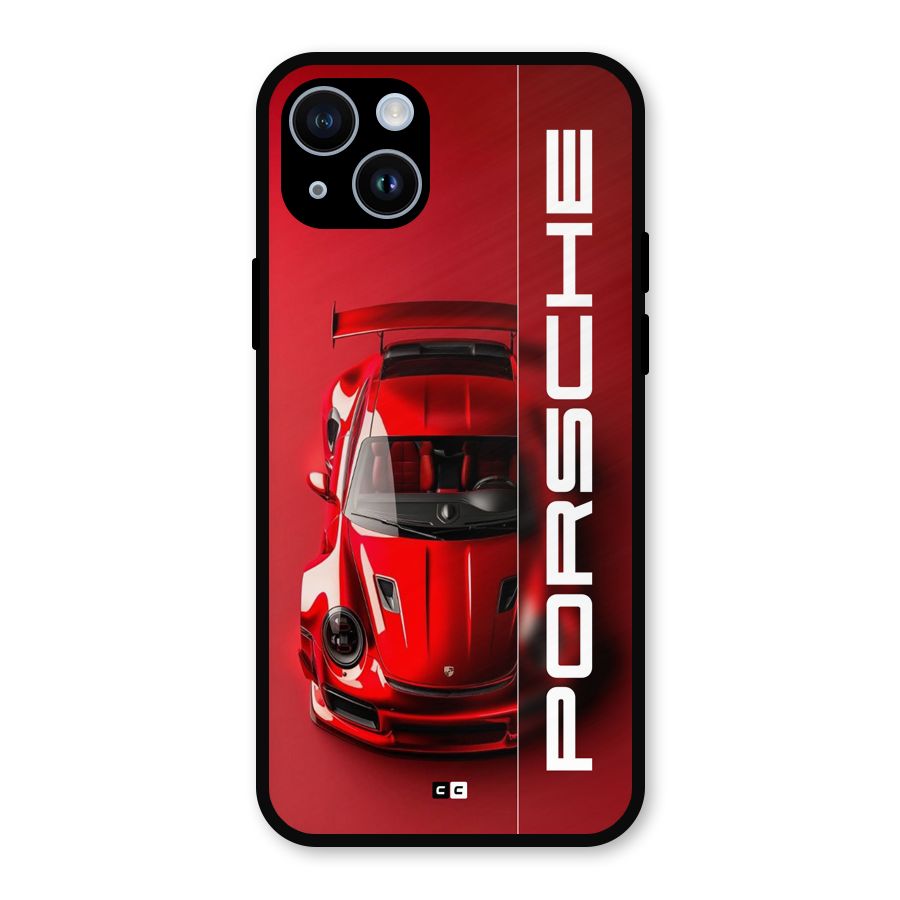 Red Porsche Metal Back Case for iPhone 14