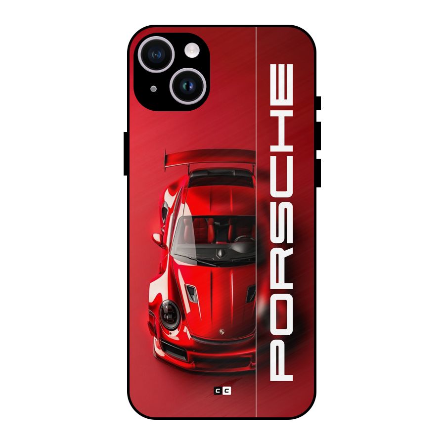 Red Porsche Metal Back Case for iPhone 14 Plus
