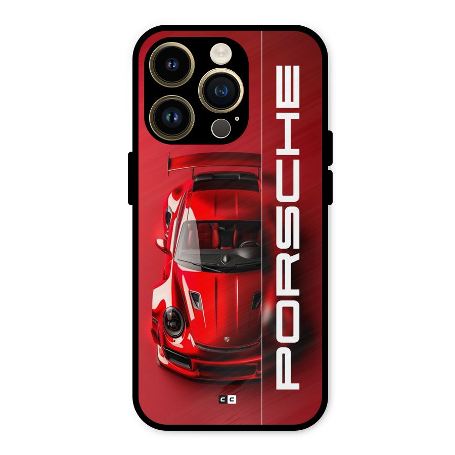 Red Porsche Metal Back Case for iPhone 14 Pro