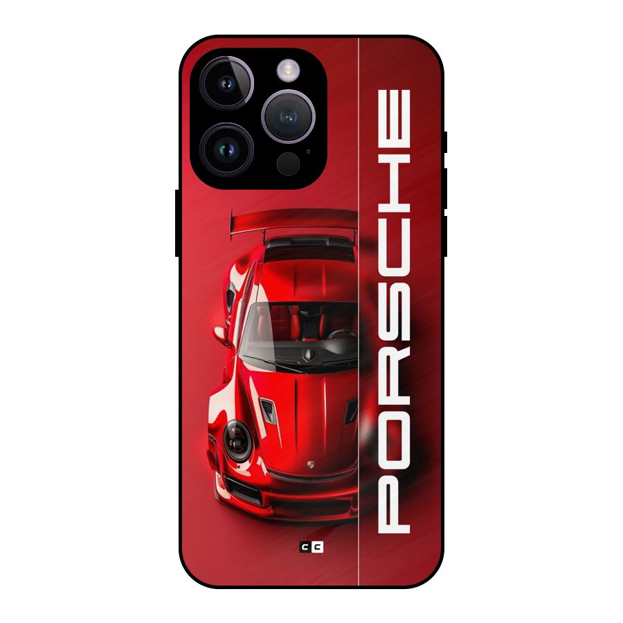 Red Porsche Metal Back Case for iPhone 14 Pro Max