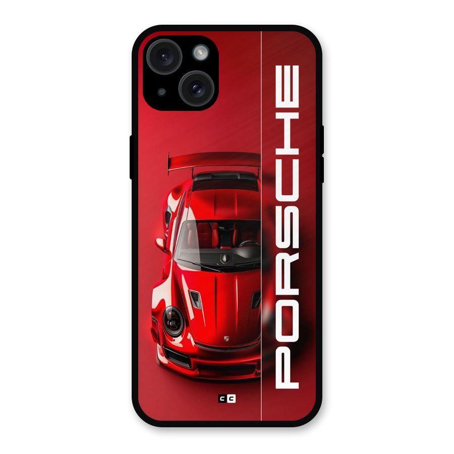 Red Porsche Metal Back Case for iPhone 15 Plus